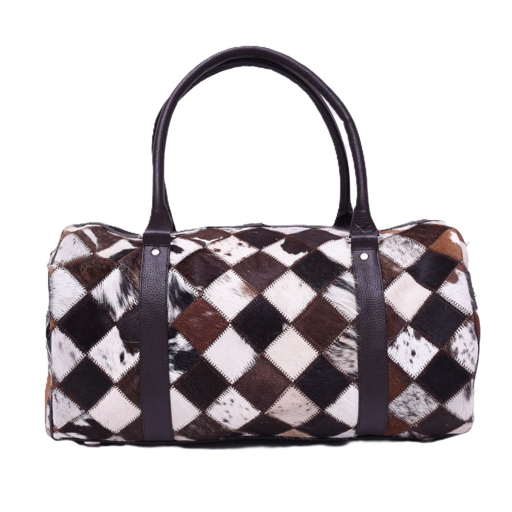 Multipatch Oval Design - Hair On Cowhide Genuine Leather Duffel Bag