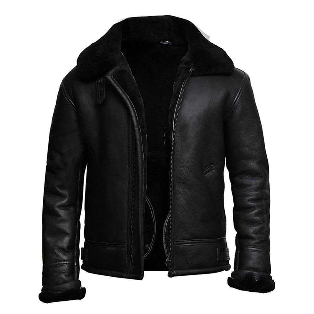 B3 Bomber Brown Faux Fur Shearling Sheepskin Leather Jackets for Men