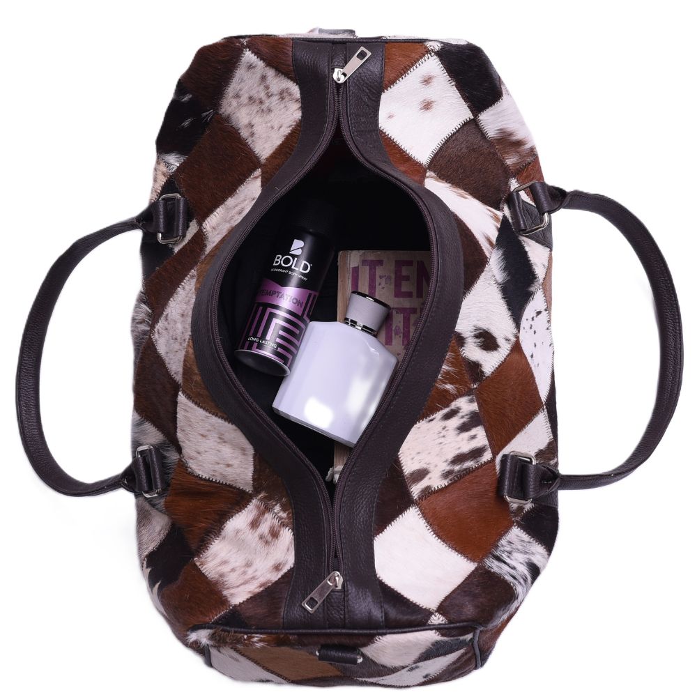 Multipatch Oval Design - Hair On Cowhide Genuine Leather Duffel Bag