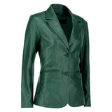 Black Notched-Collar Casual Genuine Sheepskin Leather Blazer for Women