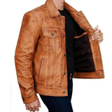 Trucker Vintage Style Real Lambskin Leather Jacket for Men
