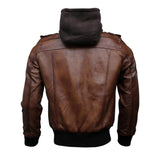 Bomber Removable Hooded Sheepskin Leather Jacket for Men