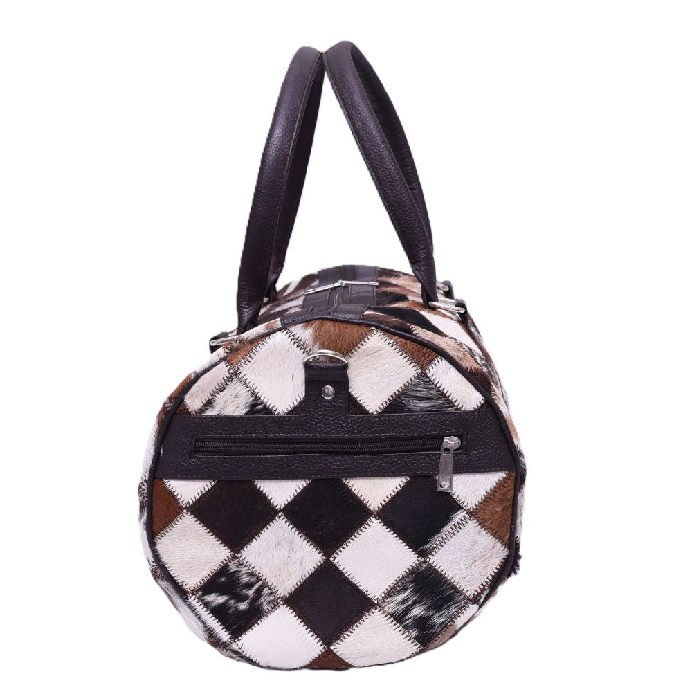 Multipatch Oval Design - Hair On Cowhide Genuine Leather Duffel Bag