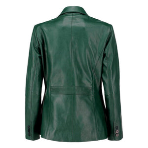 Black Notched-Collar Casual Genuine Sheepskin Leather Blazer for Women