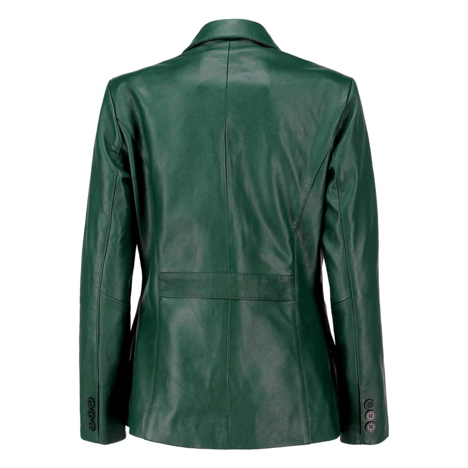 Black Notched-Collar Casual Genuine Sheepskin Leather Blazer for Women