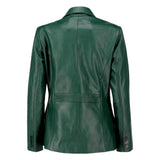 Black Notched-Collar Casual Genuine Sheepskin Leather Blazer for Women