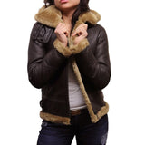 B3 Hooded Bomber Faux Shearling Sheepskin Leather Jackets for Women