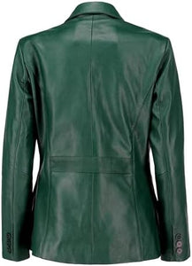 Black Notched-Collar Casual Genuine Sheepskin Leather Blazer for Men
