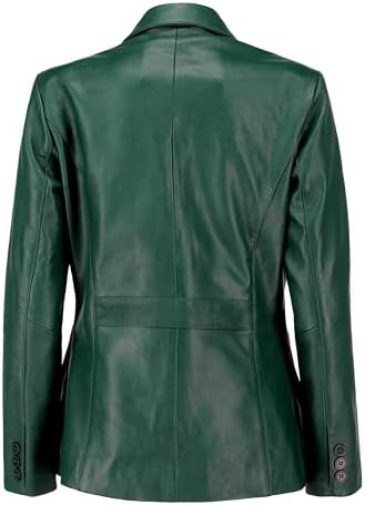 Black Notched-Collar Casual Genuine Sheepskin Leather Blazer for Men