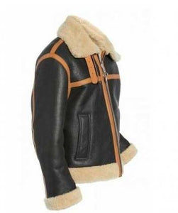 B-3 Bomber Shearling-Lined Black Sheepskin Leather Jacket for Men