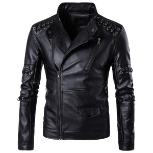 Black Cafe Racer Asymmetric Real Sheepskin Leather Jacket for Men