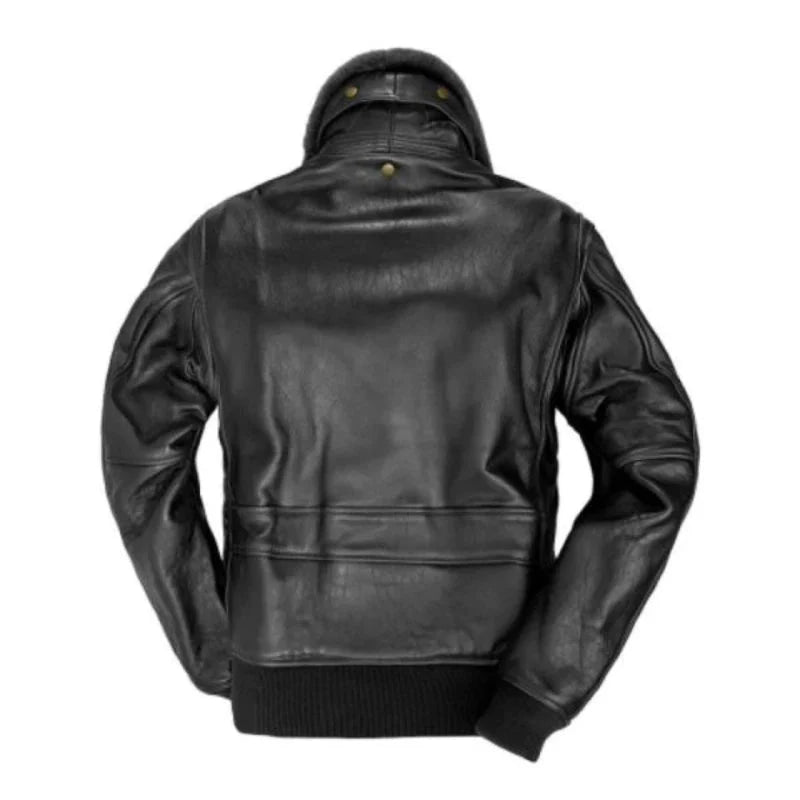 Classic Black Bomber Rib Knitted Genuine Sheepskin Leather Jacket for men