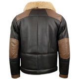 Black Genuine Sheepskin Shearling Lined Bomber Leather Jacket for Men's