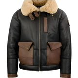 Black Genuine Sheepskin Shearling Lined Bomber Leather Jacket for Men's