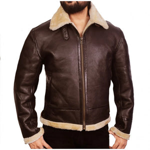 Brown Aviator B3 Bomber Genuine Cowhide Leather Jacket for Men