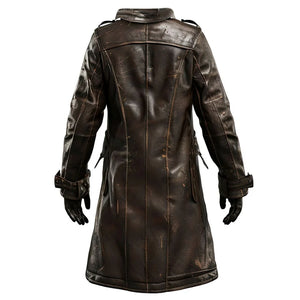 Distressed Brown Genuine Sheepskin Vintage Leather Coat for Men
