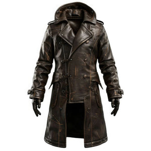 Distressed Brown Genuine Sheepskin Vintage Leather Coat for Men