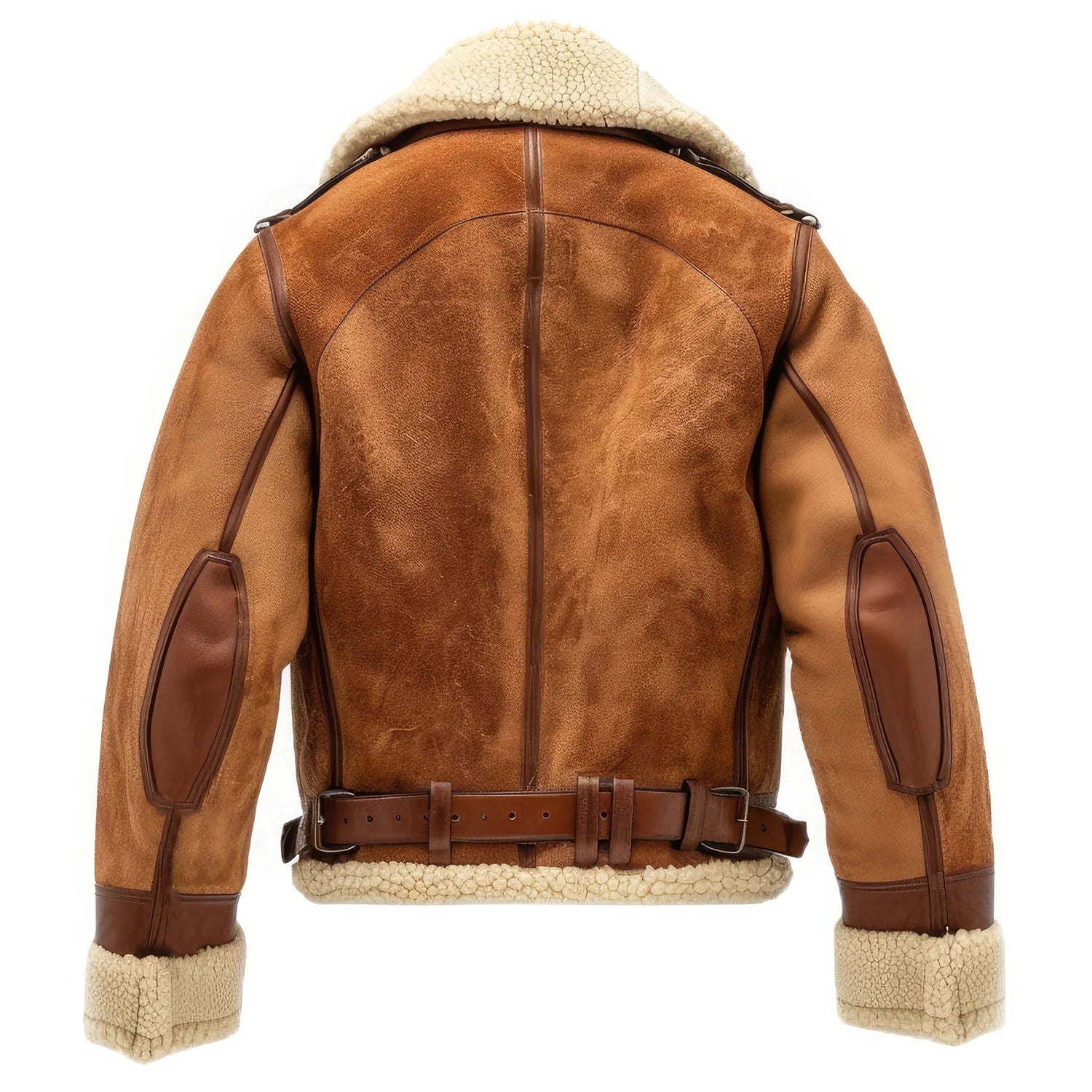 Brown Genuine Suede Shearling Lined Aviator Leather Jacket for Men