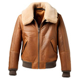 Brown Shearling Fur Bomber Premium Sheepskin Leather Jacket for Men