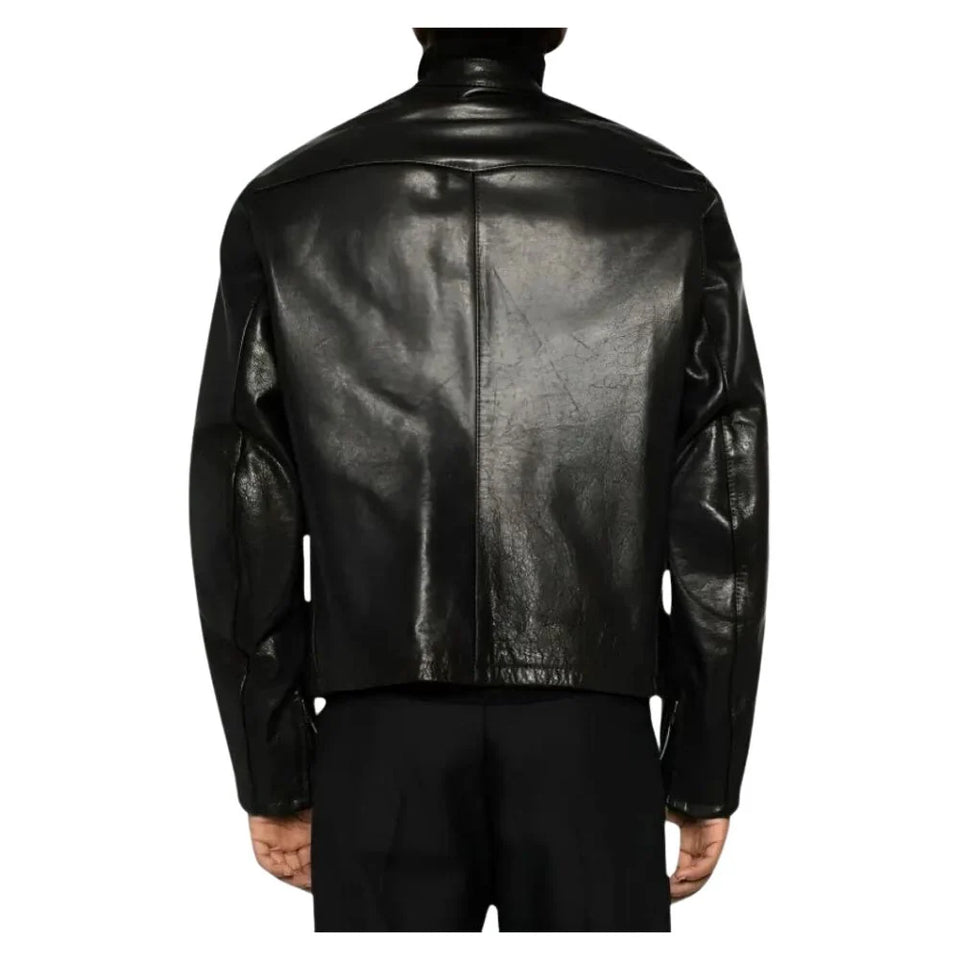 Classy Black Cafe Racer Genuine Sheepskin Leather Jacket  for Men