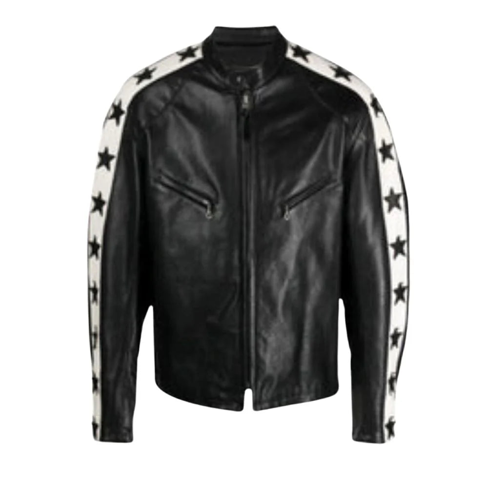 Classy Black Cafe Racer Genuine Sheepskin Leather Jacket  for Men