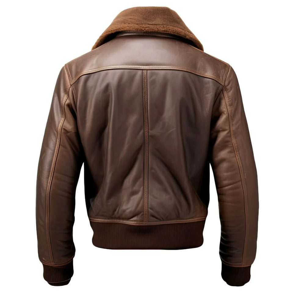 Brown Motorcycle Genuine Sheepskin Bomber Leather Jacket For Men