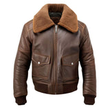 Brown Motorcycle Genuine Sheepskin Bomber Leather Jacket For Men