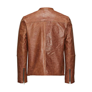 Distressed Brown Moto-Biker Genuine Lambskin Leather Jacket or Men