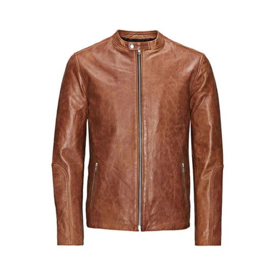 Distressed Brown Moto-Biker Genuine Lambskin Leather Jacket or Men