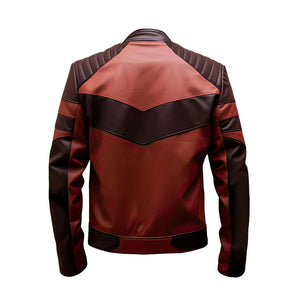 Maroon Quilted genuine Sheepskin Biker Leather Jacket for Men