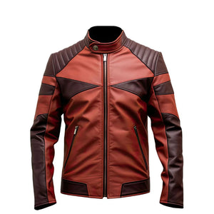 Maroon Quilted genuine Sheepskin Biker Leather Jacket for Men