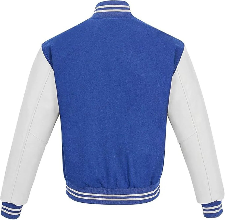 Pink Genuine Lambskin Varsity Rib-Knitted Leather Jacket for Men