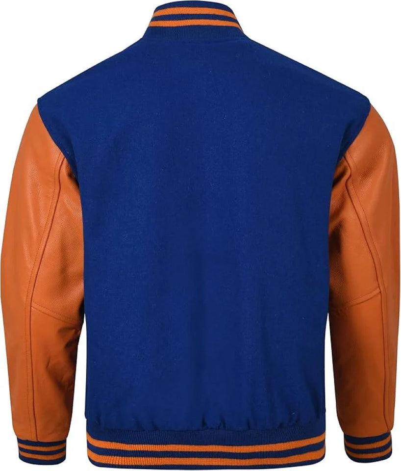 Pink Genuine Lambskin Varsity Rib-Knitted Leather Jacket for Men