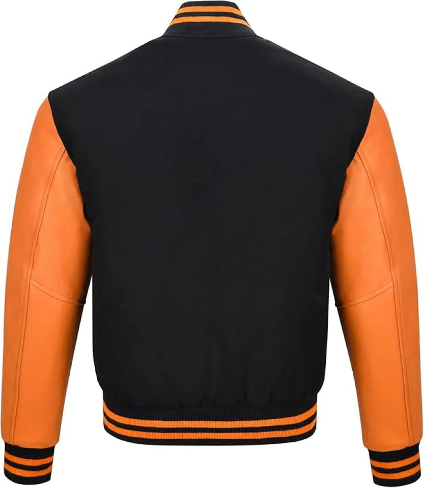 Pink Genuine Lambskin Varsity Rib-Knitted Leather Jacket for Men