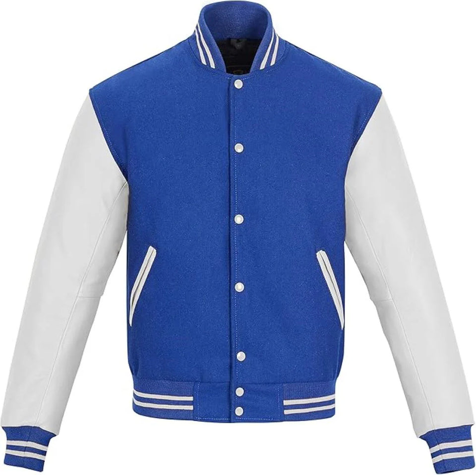 Pink Genuine Lambskin Varsity Rib-Knitted Leather Jacket for Men