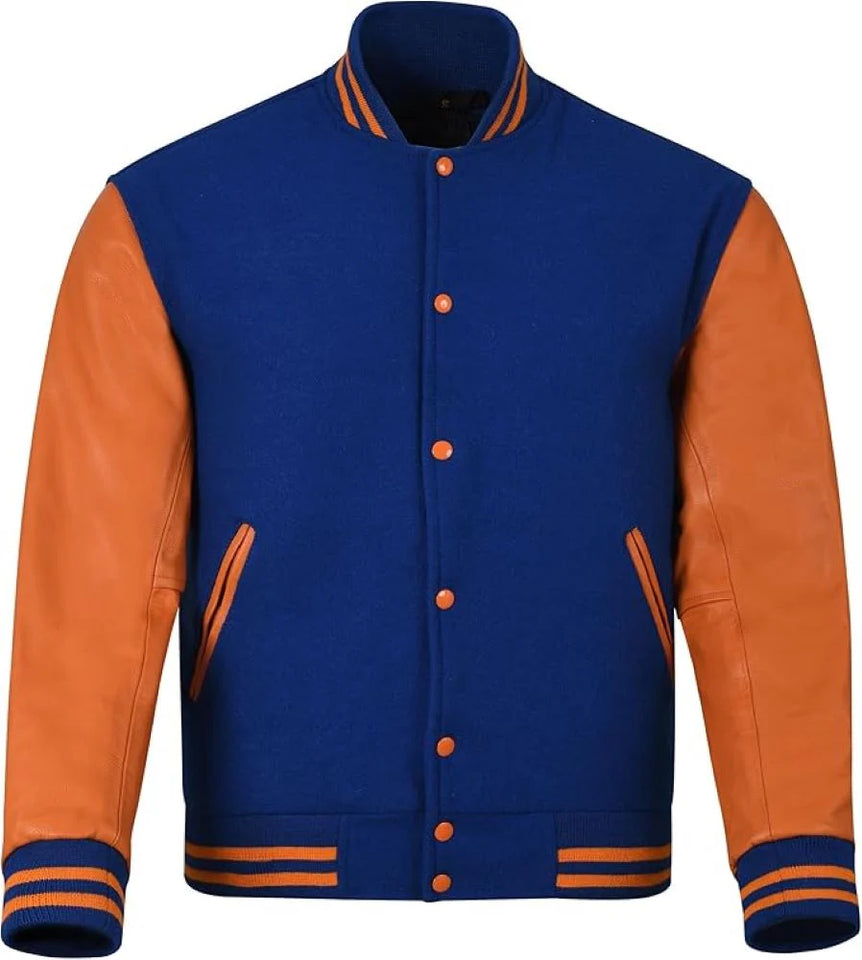 Pink Genuine Lambskin Varsity Rib-Knitted Leather Jacket for Men