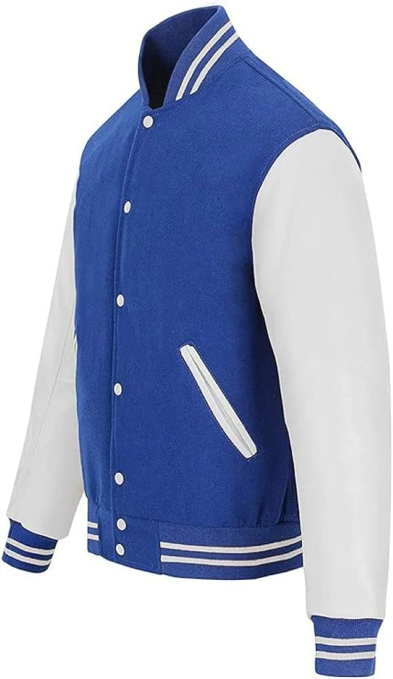 Pink Genuine Lambskin Varsity Rib-Knitted Leather Jacket for Men