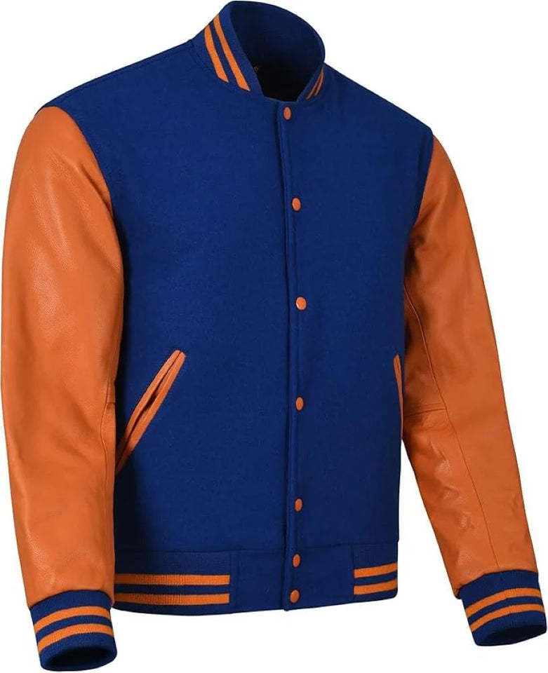 Pink Genuine Lambskin Varsity Rib-Knitted Leather Jacket for Men