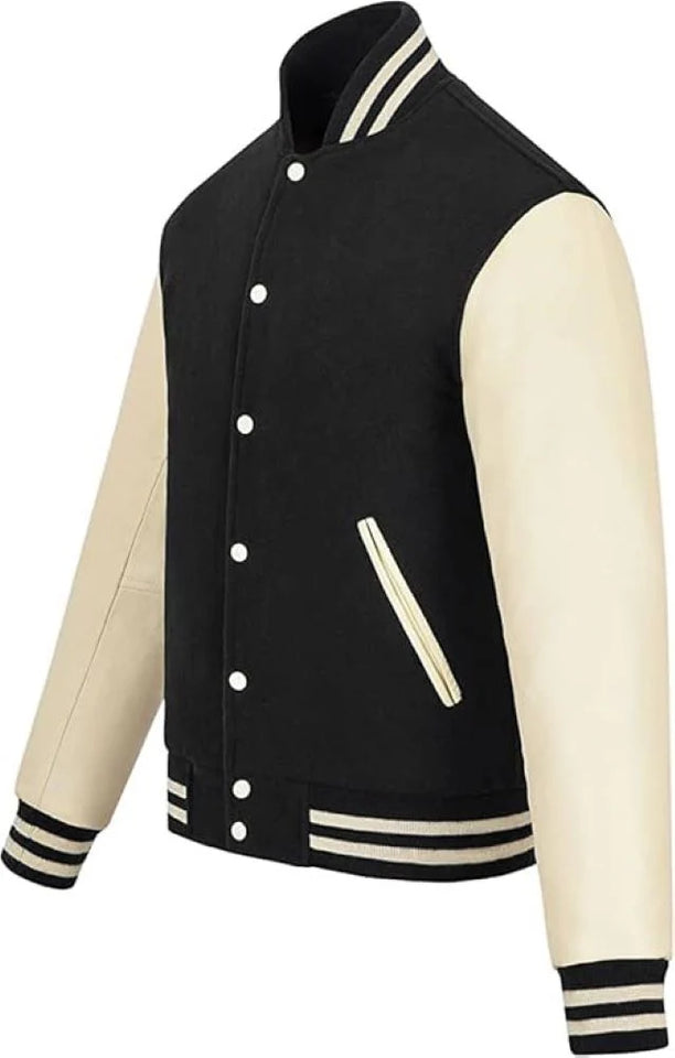 Pink Genuine Lambskin Varsity Rib-Knitted Leather Jacket for Men