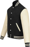 Pink Genuine Lambskin Varsity Rib-Knitted Leather Jacket for Men