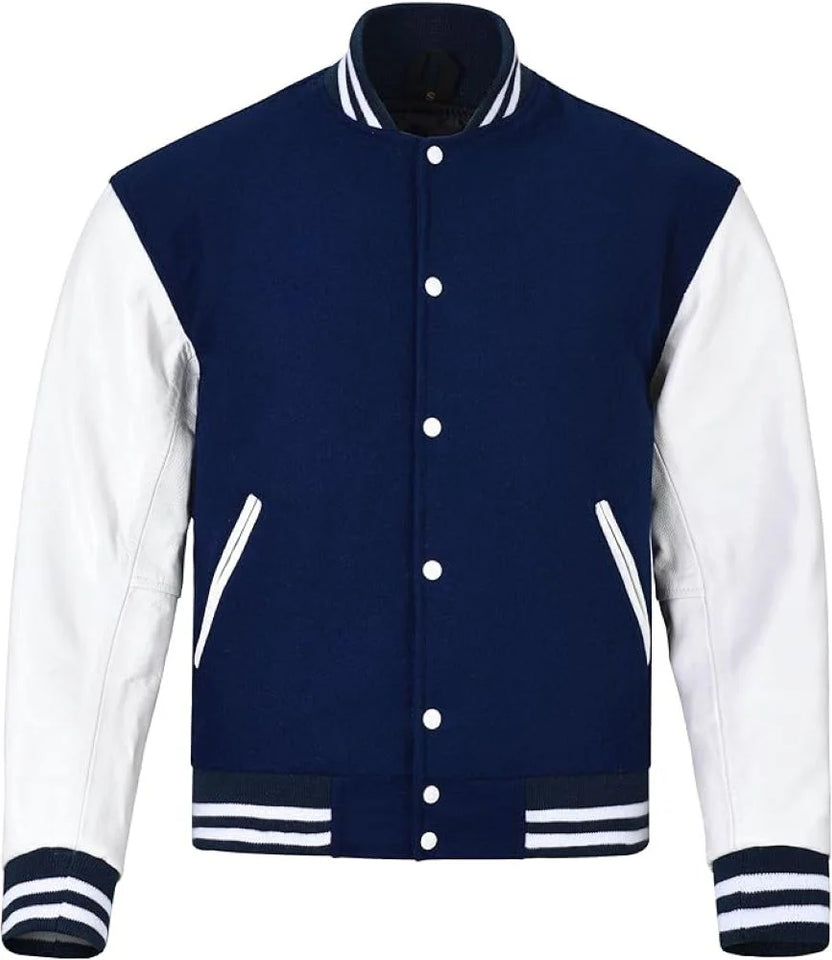 Pink Genuine Lambskin Varsity Rib-Knitted Leather Jacket for Men