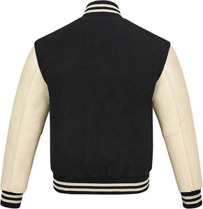 Pink Genuine Lambskin Varsity Rib-Knitted Leather Jacket for Men