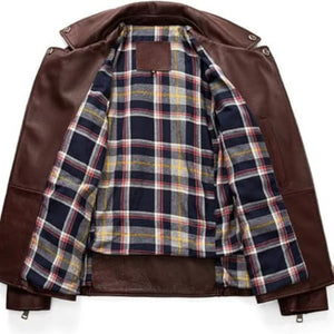 Vintage Classic Brown Brando Cowhide biker Leather Jacket  for Men