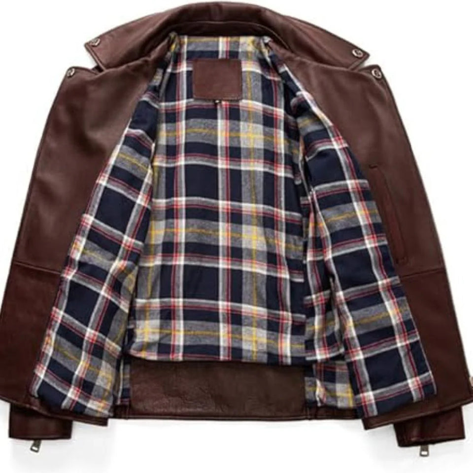 Vintage Classic Brown Brando Cowhide biker Leather Jacket  for Men