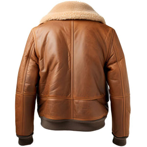 Brown Shearling Fur Bomber Premium Sheepskin Leather Jacket for Men
