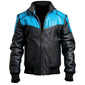 Black Blue Sheepskin Quilted Bomber Biker Leather Jacket for Men