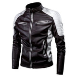 Black Moto-Racer Stand-up Collar Premium Leather Jacket for Men