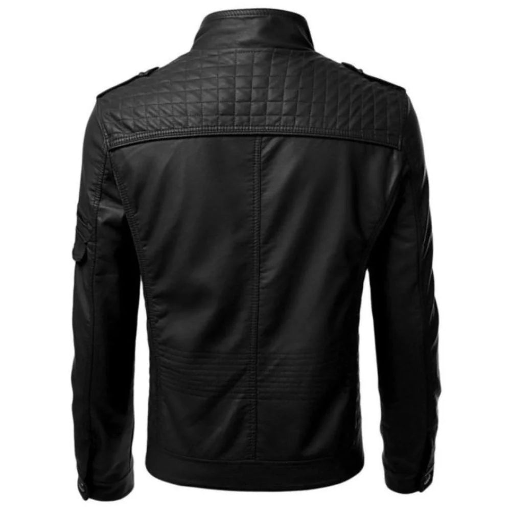 Black Multi-Pocket Zippered Biker Racer Premium Leather Jacket for Men