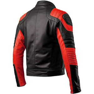 Bold Black Orange Contrast Genuine Sheepskin Biker Style for Men