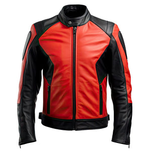 Bold Red-Black Stylish Biker Genuine Sheepskin Leather Jacket for Men